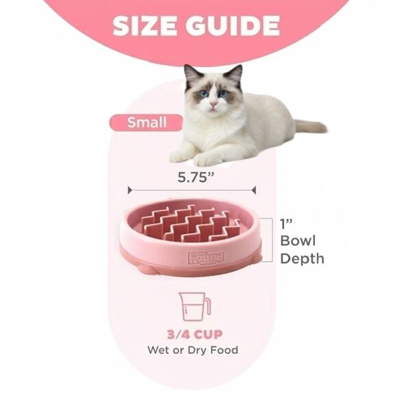 Outward Hound Slo Bowl SMALL Pink Cat Slow Feeder Puzzle Bowl Ragdoll - Picture 7 of 8